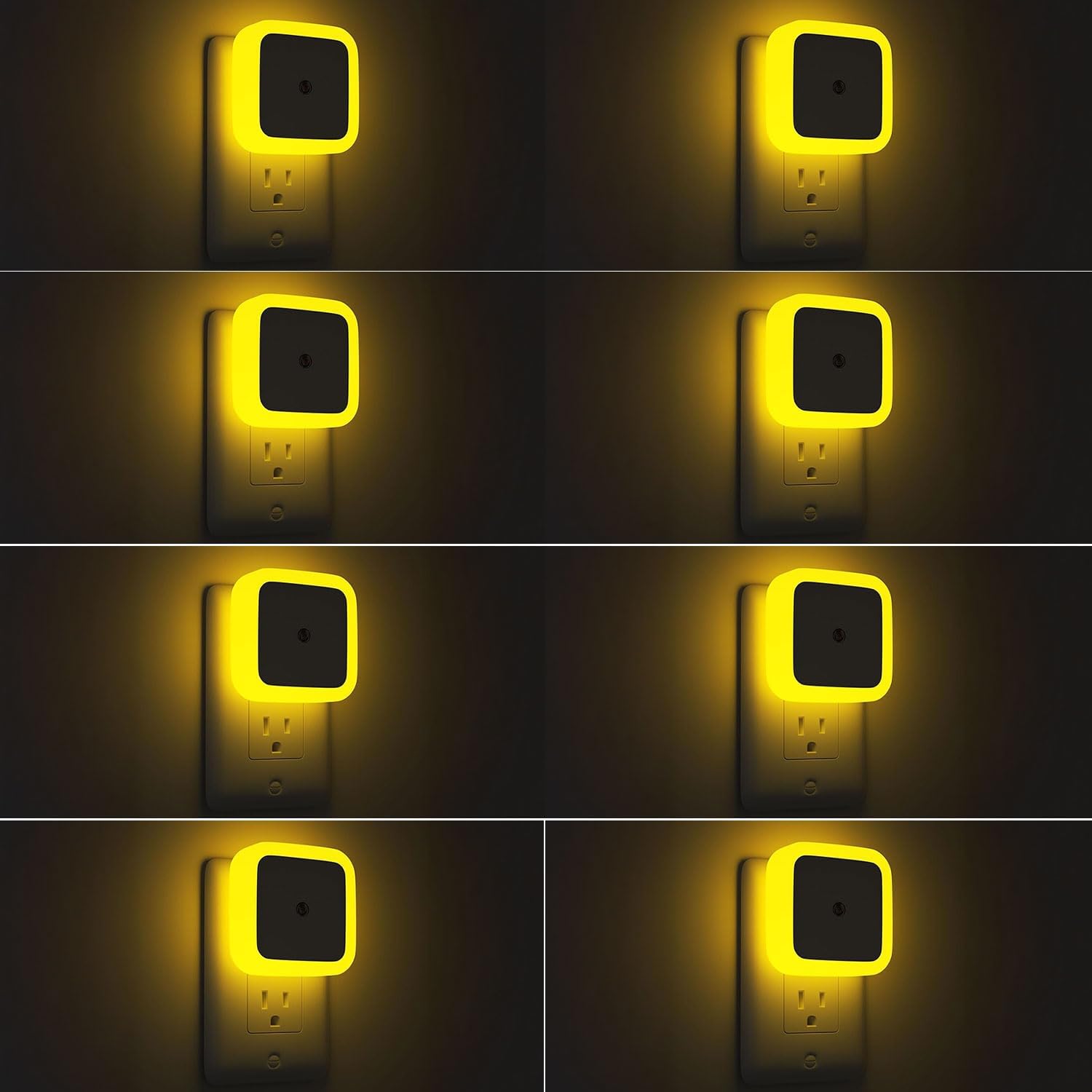 Zestaw 8 wtykowych lampek nocnych LED do użytku nocnego (żółte światło)