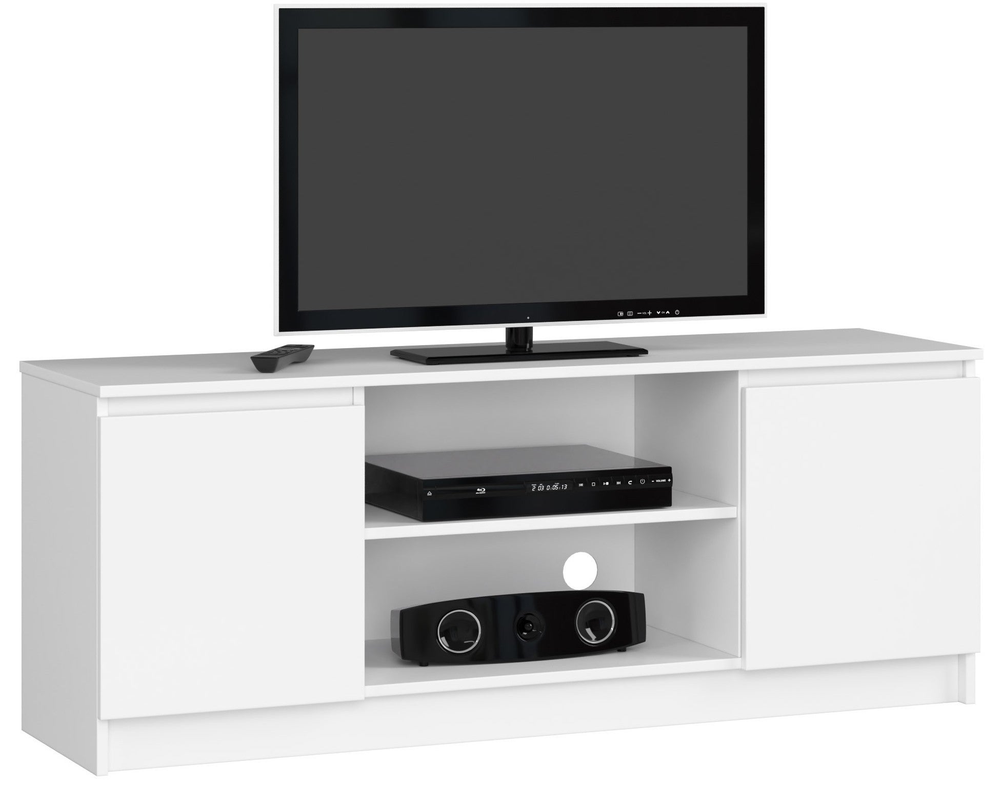 Szafka RTV AKORD Biała 140 cm 2 drzwi kolor Biały mat 2 półki 140x40x55 cm