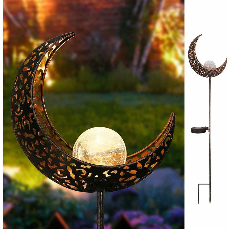 Panel słoneczny Hollow Moon z wzorem trawnika, wodoodporna lampa zewnętrzna, stal nierdzewna