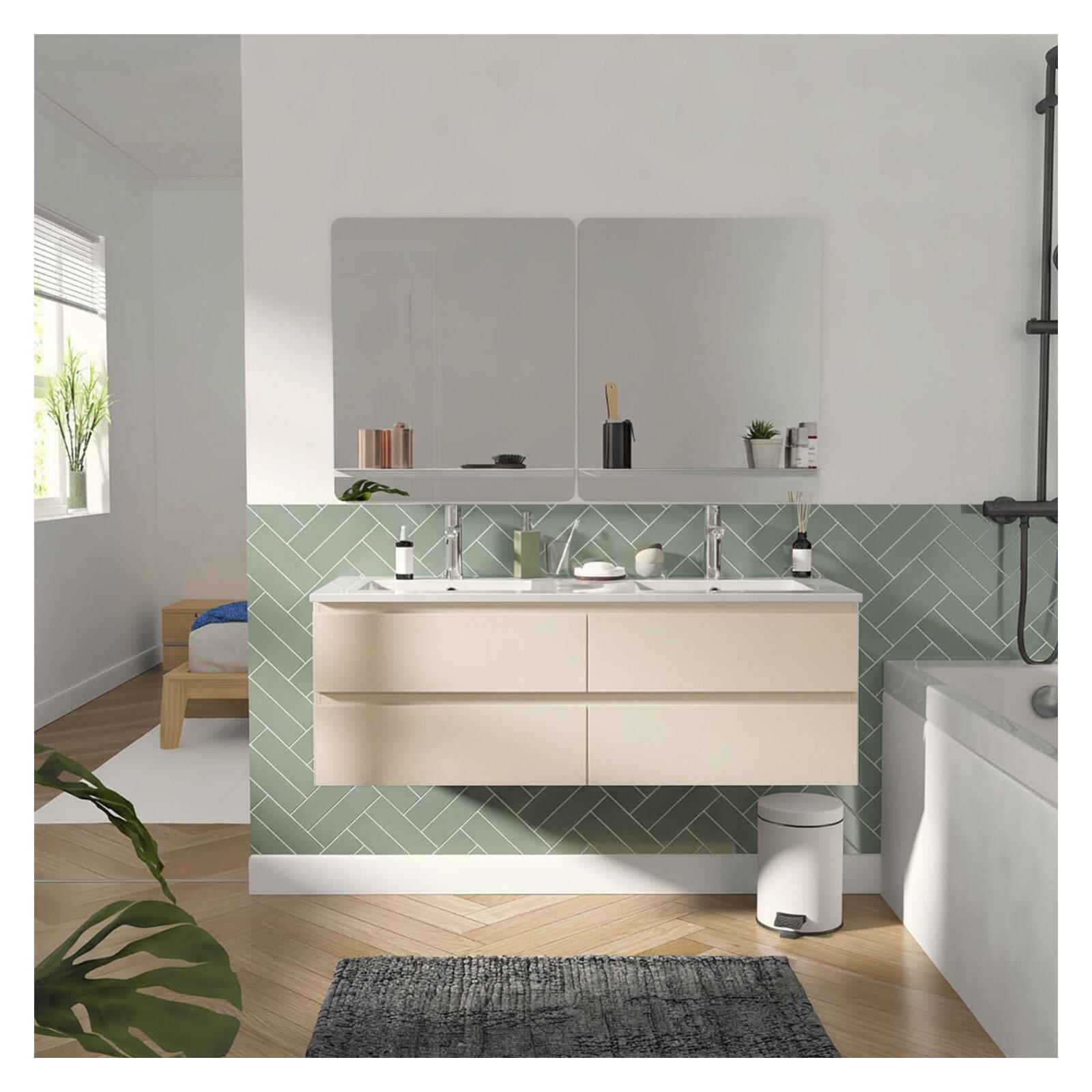 Podwójna szafka pod umywalkę 120 cm z ceramicznym blatem, kranami i lustrami SORRENTO