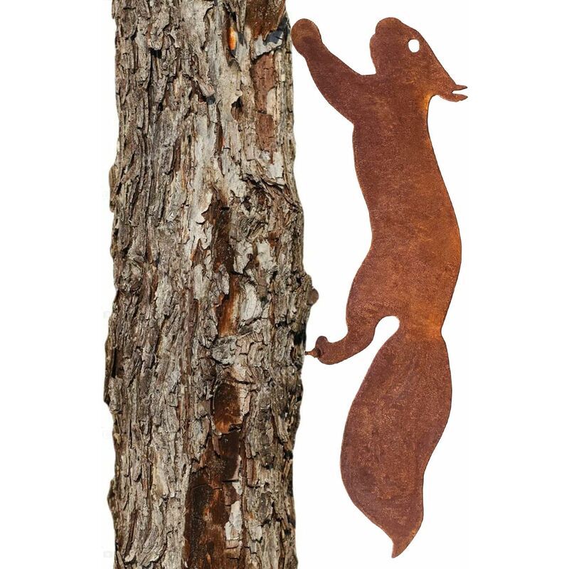 Wiewiórka na Drzewo - Metalowa Dekoracja Ogrodowa - 30 cm - Naturalna Patyna Rdzy