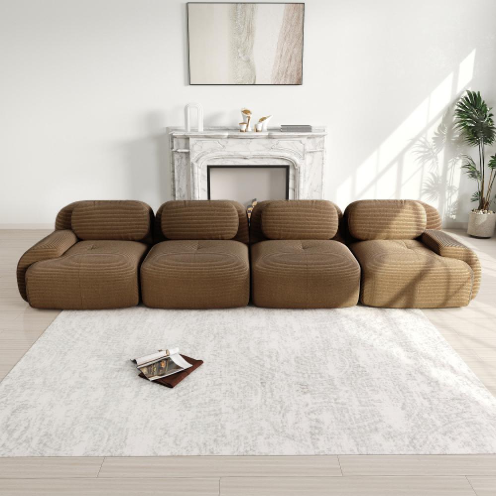 Sofa 4-osobowa z miękkiego sztruksu, bezramowa, z wypełnieniem 32D, ergonomiczna, przyjazna dla zwierząt, pakowana próżniowo, nie wymaga montażu