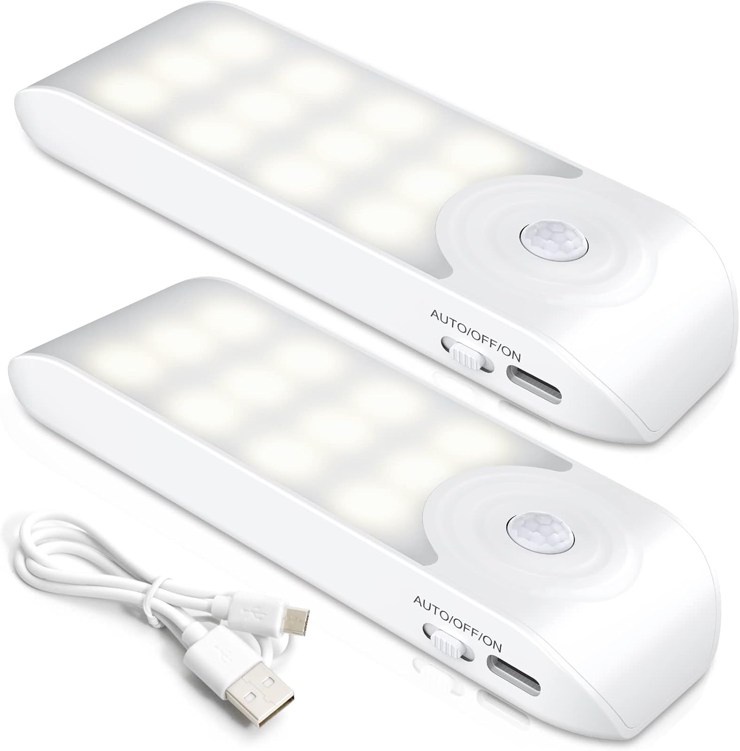 Akumulatorowa lampka nocna LED, [2 sztuki] Automatyczna lampa LED z czujnikiem ruchu, lampa ścienna,[12 diod LED] [3 tryby] [Klasa energetyczna A]