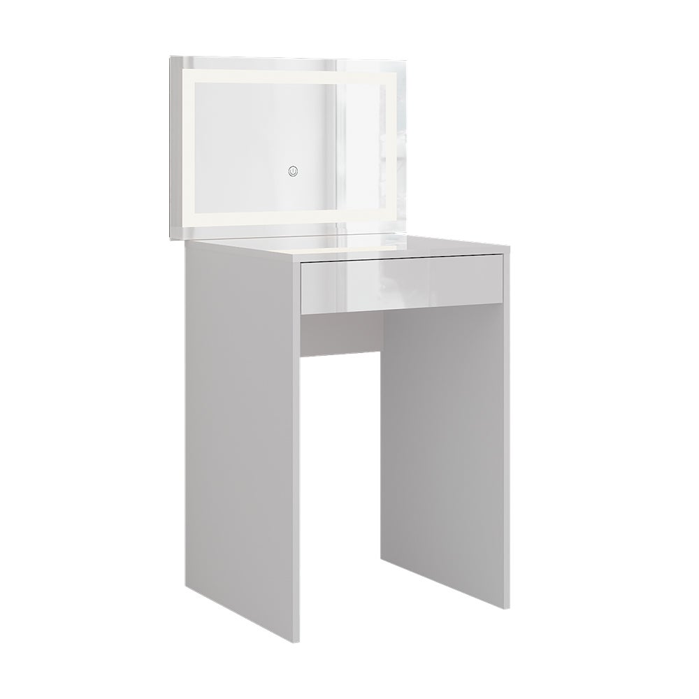 Vicco Stół toaletowy Sherry, Biały/Biały wysoki połysk, 51.4 cm z lusterkiem LED