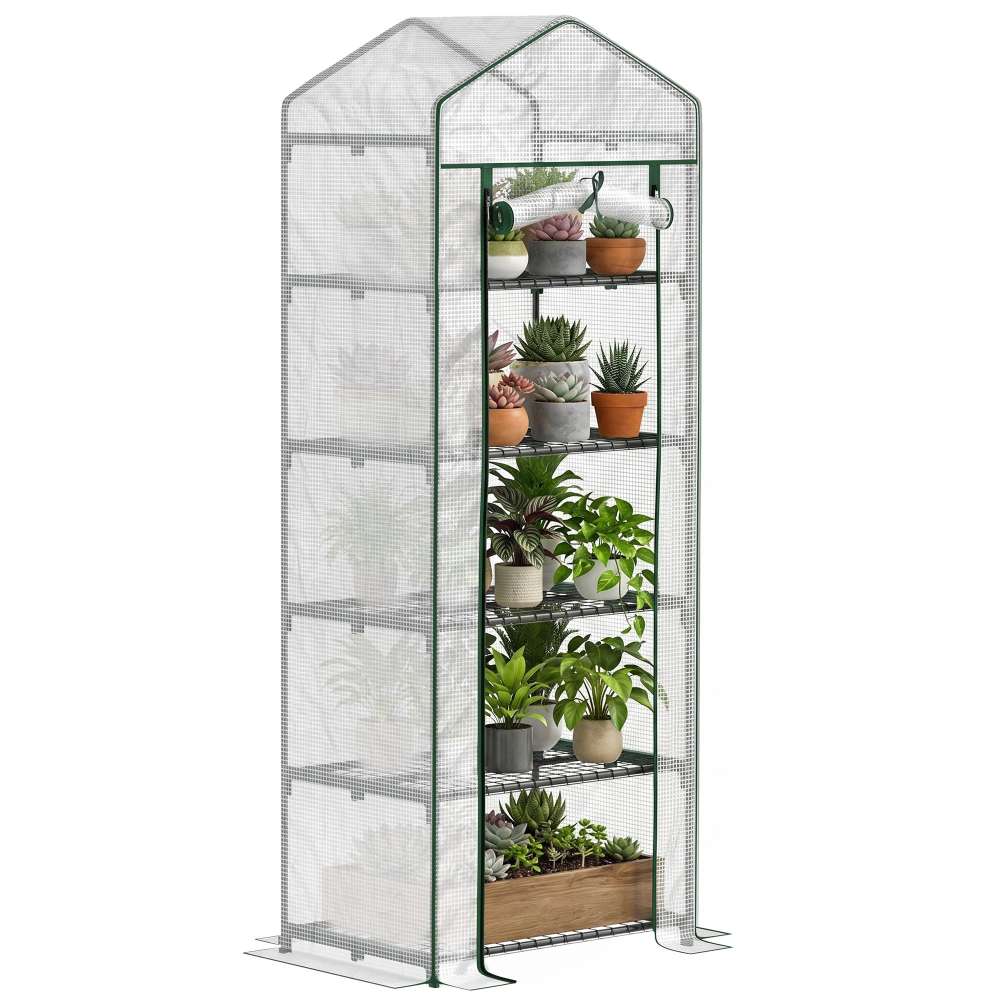 Mini szklarnia z pięcioma półkami, 193 cm, biała
