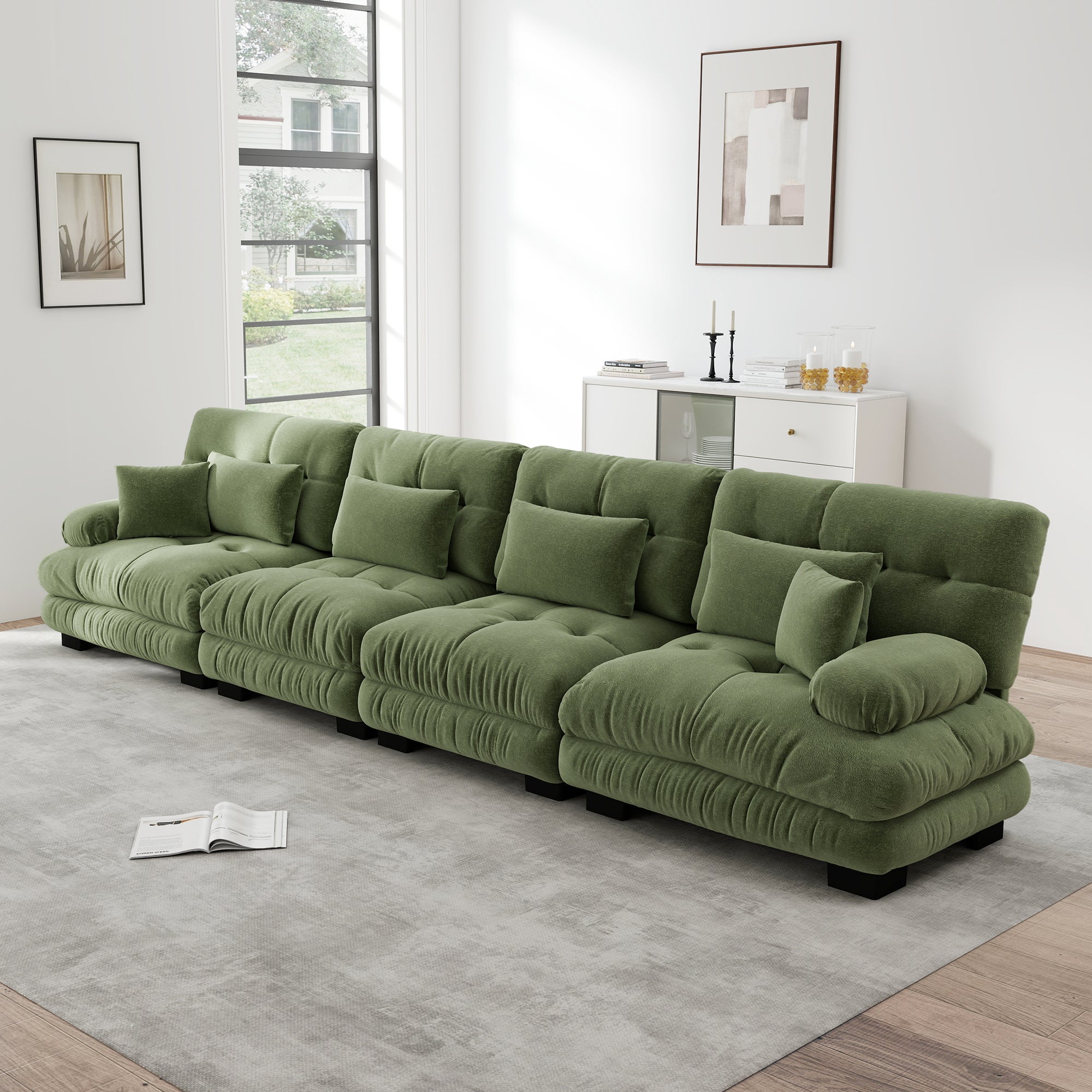 Narożnik modułowy 4-osobowy z głębokim siedziskiem, rozkładana sofa szenilowa, wygodna wyściełana do salonu, mieszkania, studia, biura