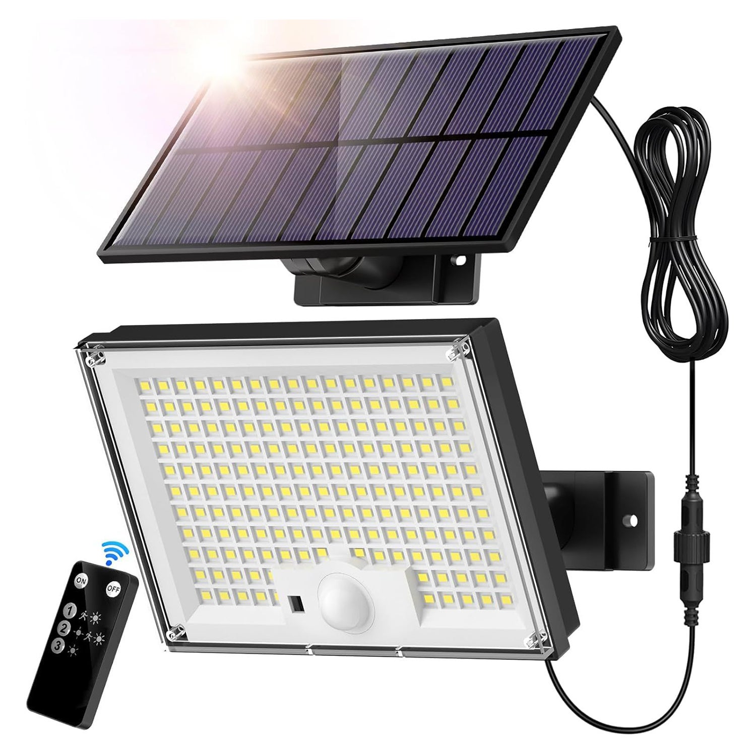 Reflektor solarny zewnętrzny 2000 lm z pilotem, wodoodporny IP65 do garażu, ogrodu i na patio