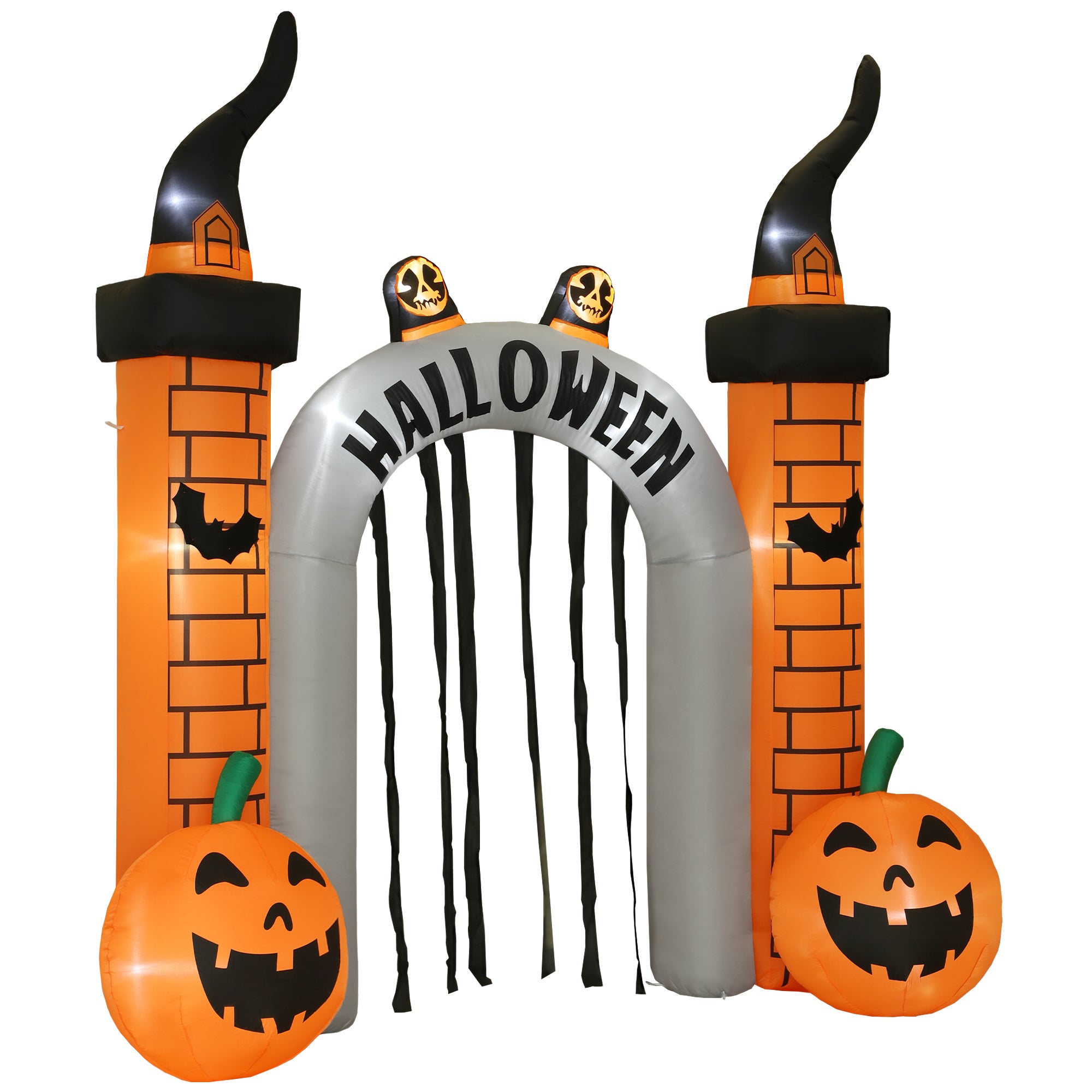 Nadmuchiwany łuk halloweenowy, wzór dyni, światła LED, paliki, poliester