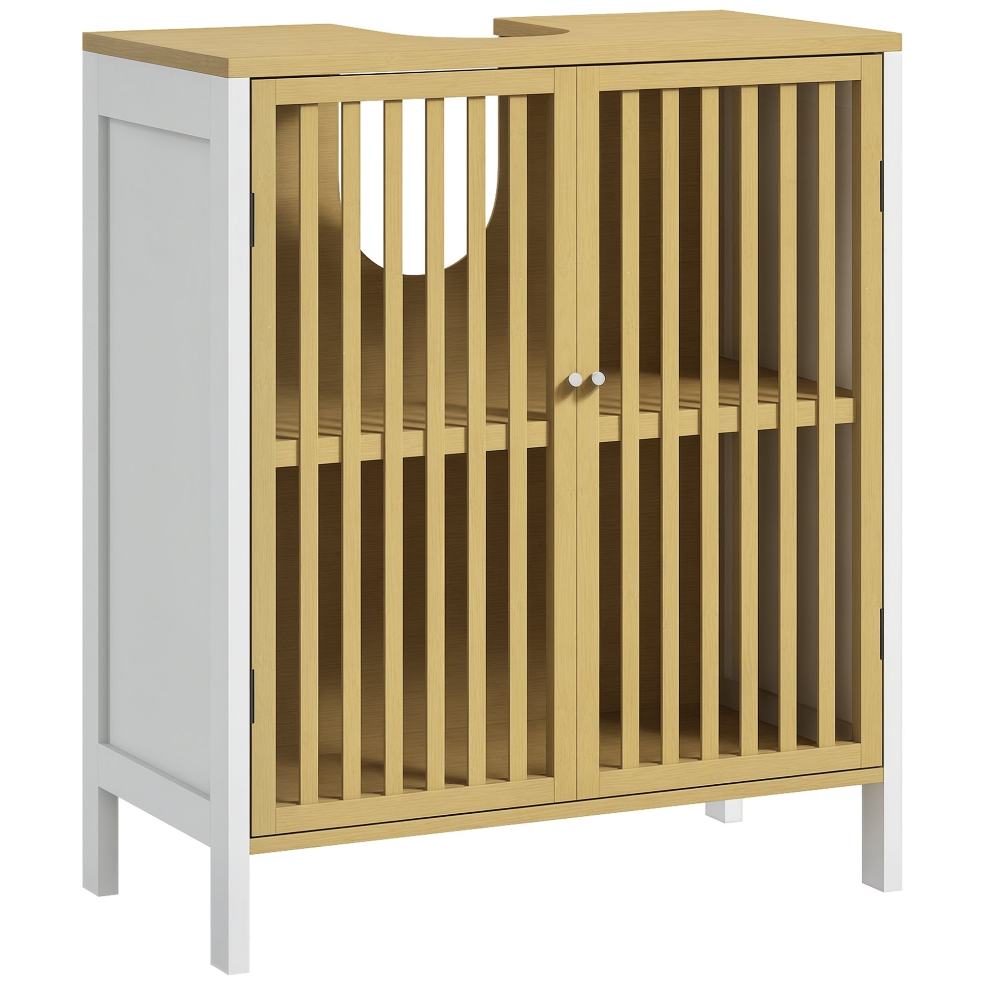 Szafka pod umywalkę 2-drzwiowa z regulowaną półką i szafką pod umywalkę, 60 x 30 x 70 cm, płyta MDF i bambus