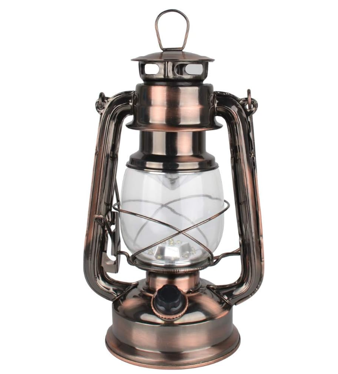 Lampa przeciwhuraganowa LED w stylu vintage, ciepła biel, zasilana bateriami, 15 diod LED, 150 lumenów, do użytku wewnątrz i na zewnątrz (miedziana)