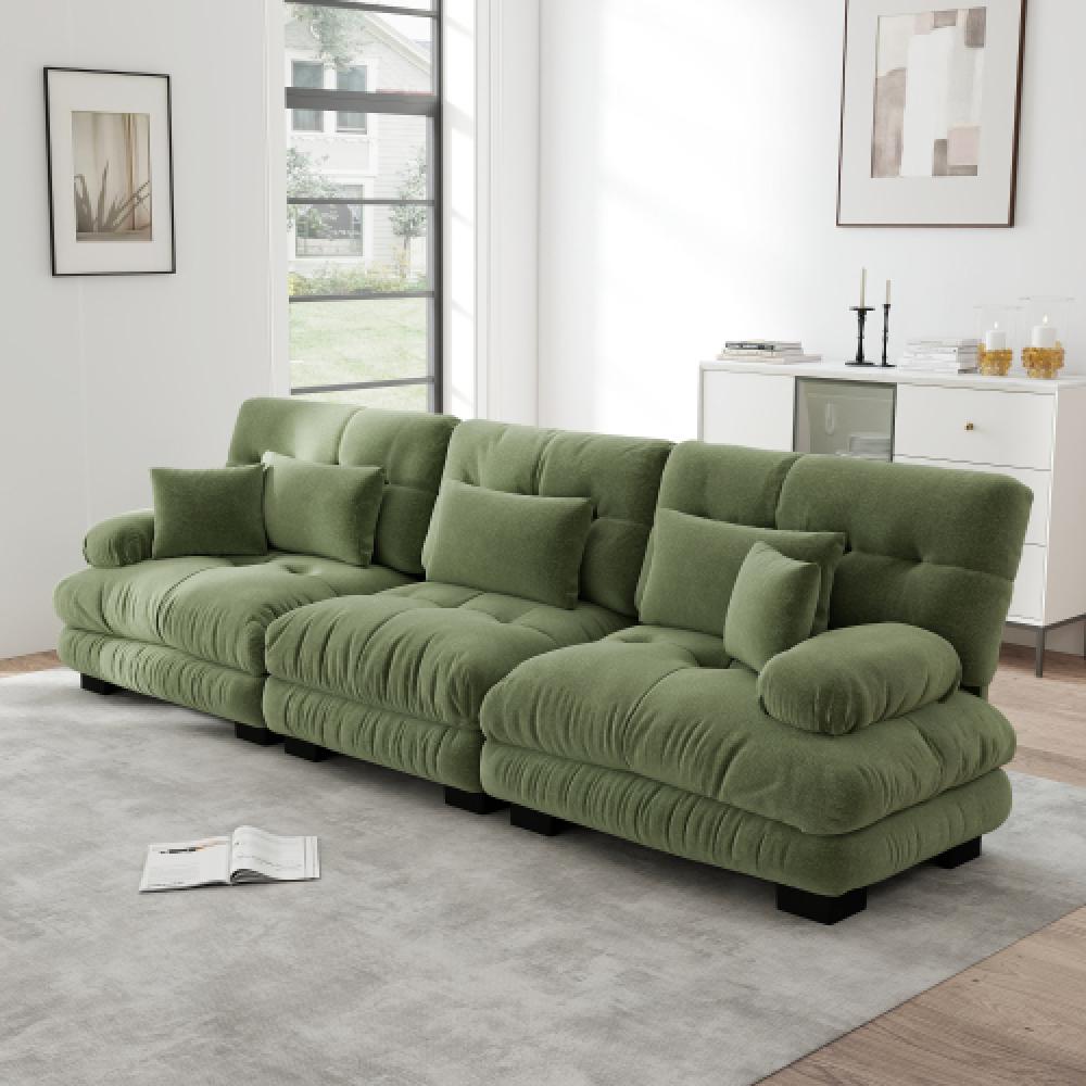 Narożna sofa Cloud do salonu, podwójna sofa z tkaniny szenilowej z 3 poduszkami lędźwiowymi i 3 poduszkami dekoracyjnymi, rama z litego drewna