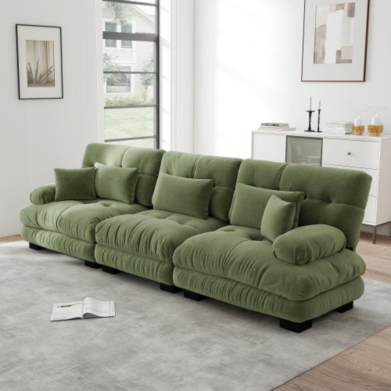 Narożna sofa Cloud do salonu, podwójna sofa z tkaniny szenilowej z 3 poduszkami lędźwiowymi i 3 poduszkami dekoracyjnymi, rama z litego drewna