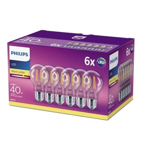 Żarówka LED E27 A60 4.3 W = 40 W 470 lm 2700K Ciepła biel FILAMENT Classic Philips 6 szt.