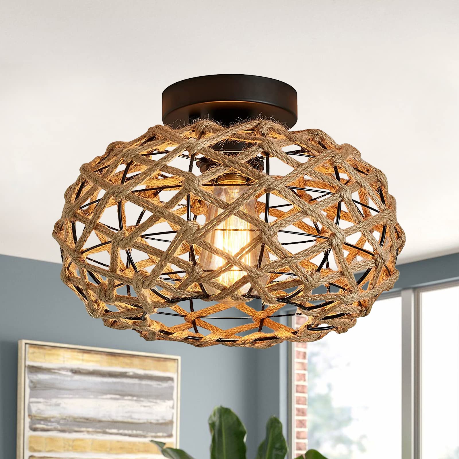 Lampa sufitowa z rattanu żyrandol stylu bohemy lampa wisząca stylu industrialnym sufitowa Wabi sabi gospodarstwa sypialni przedpokoju wejścia kuchni