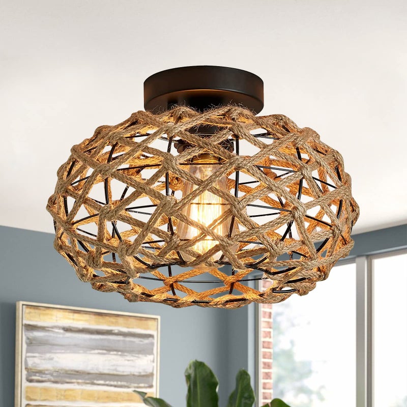 Lampa sufitowa z rattanu żyrandol stylu bohemy lampa wisząca stylu industrialnym sufitowa Wabi sabi gospodarstwa sypialni przedpokoju wejścia kuchni