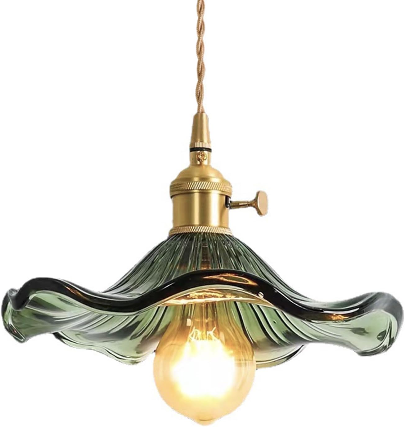 Żyrandol szklany w kształcie liścia lotosu, styl retro industrialny, oprawka E27, lampa sufitowa, lampa wisząca (zielona)