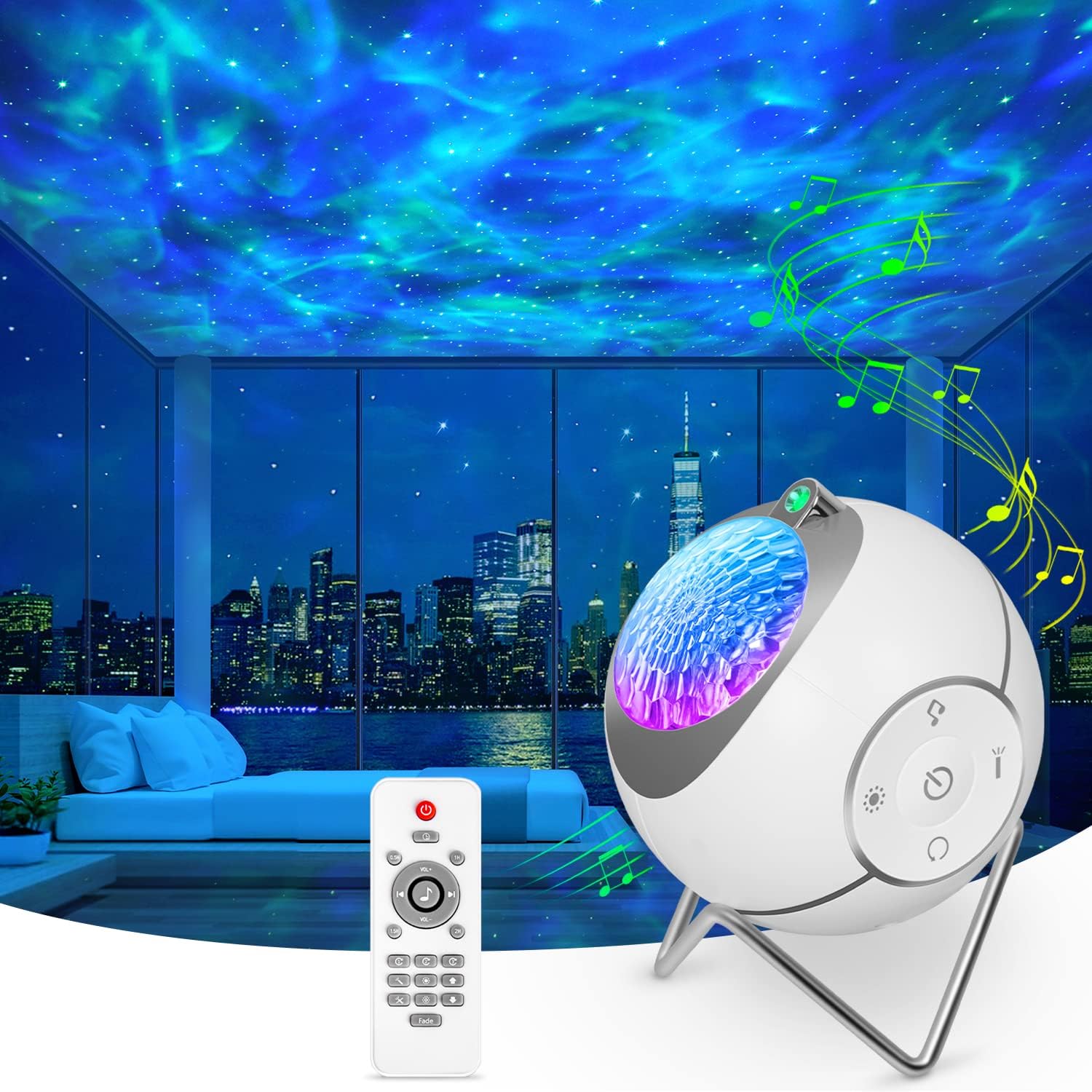 Projektor Gwiazd, Projektor Galaktyki Gwiaździste Niebo Sufit Planetarium Projektor Lampka Nocna dla Dzieci z Obrotem 360°/Szumem Białym