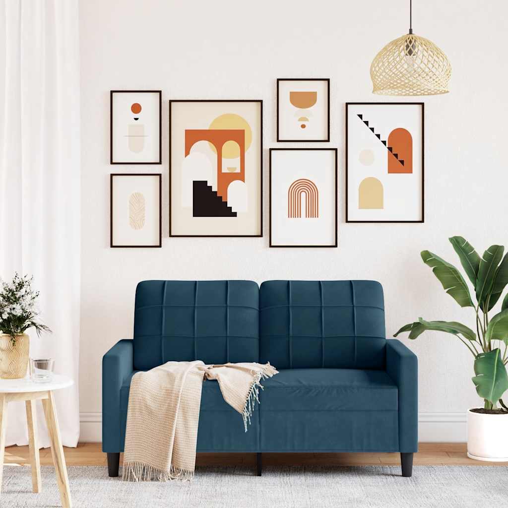 Sofa 2-osobowa, niebieski, 120 cm, tapicerowana aksamitem