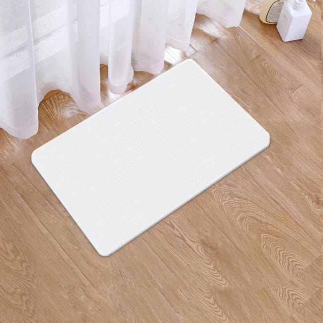 Mata podłogowa z ziemi okrzemkowej, twardy materiał, odpowiednia do łazienek i kuchni (biała, 39 x 60 x 0,9 cm)