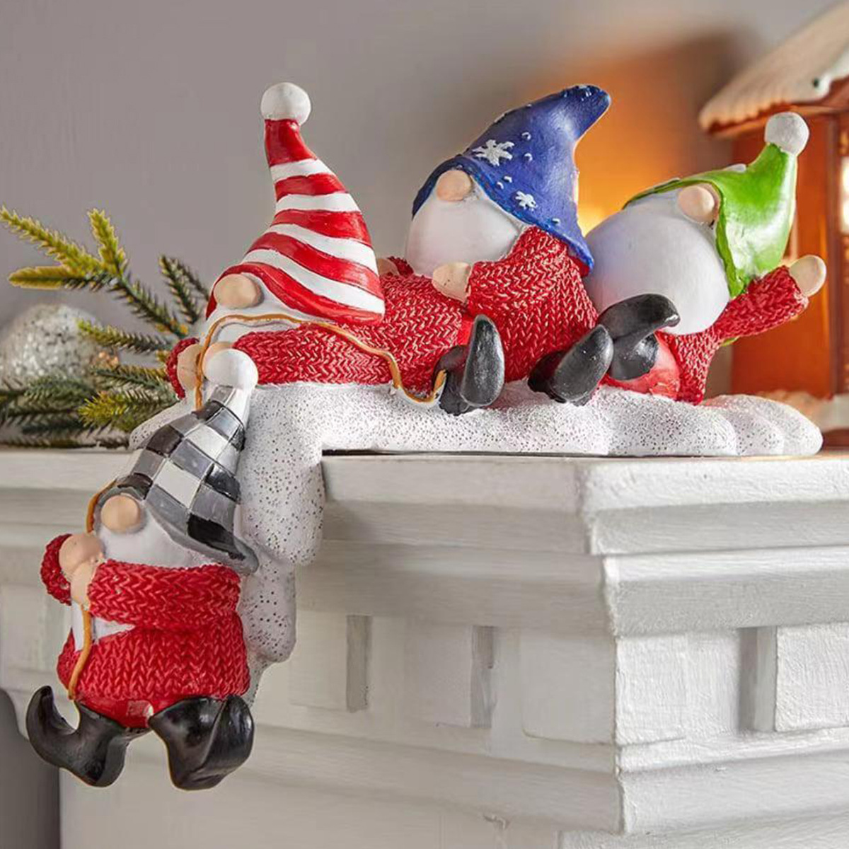 Kolorowe gnomy do postawienia na półce, zabawne figurki gnomów, dekoracje stołu, żywiczne figurki bożonarodzeniowe