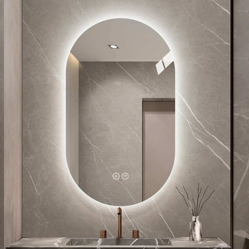 Lustro łazienkowe LED montowane na ścianie, anty-parujące, 60x90 cm, z ekranem dotykowym, regulowanym światłem i eleganckim wzornictwem