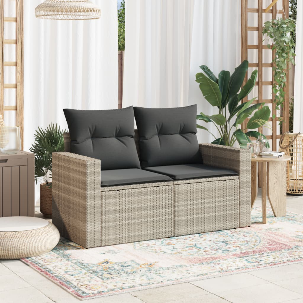 Sofa ogrodowa z poduszkami, 2-osobowa, jasnoszara, polirattan