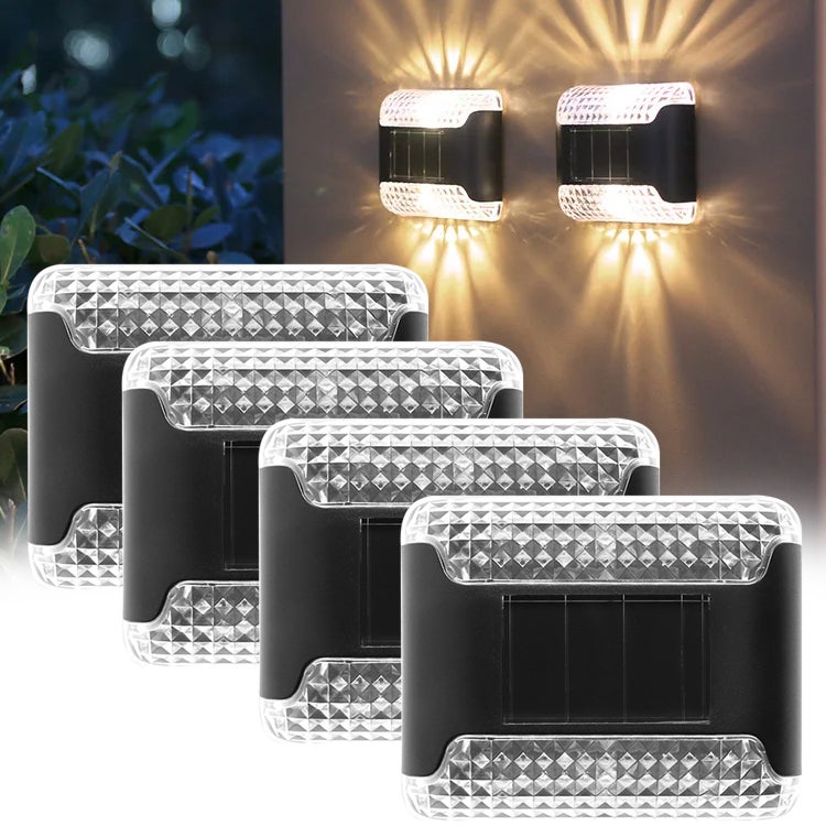 Zestaw 4 lamp solarnych, lampy ścienne zewnętrzne góra-dół, wodoodporna lampa LED, solarne lampy ogrodowe na płot