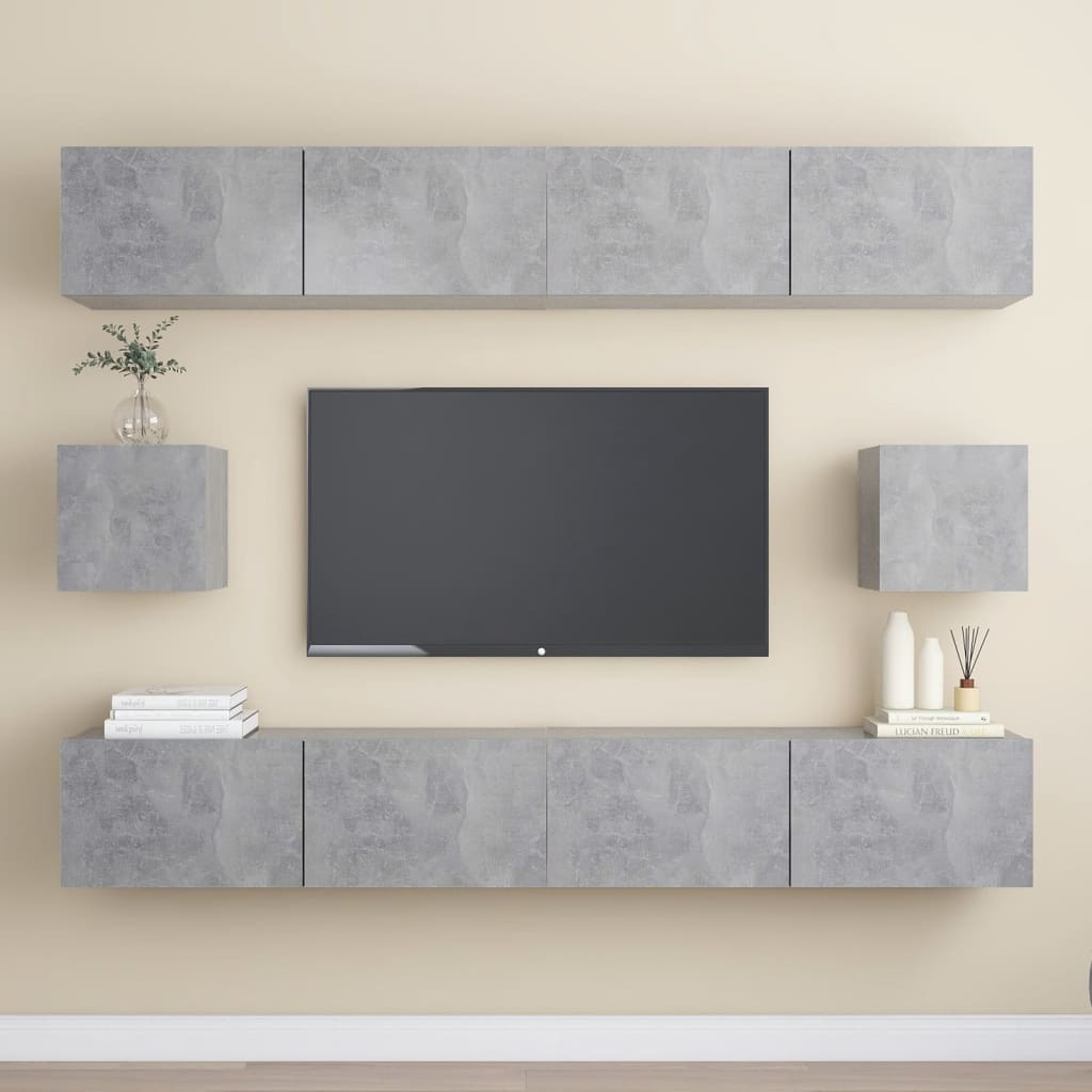 Szafka RTV VidaXL tv cabinet set 6 szt. z materiału drewnopochodnego kolor szary 30x30x100 cm