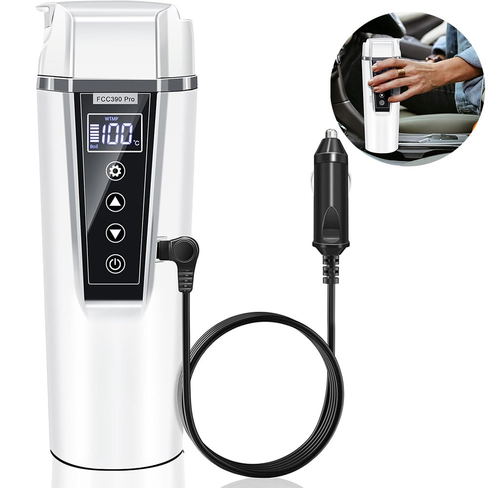 Czajnik samochodowy 12 V 24 V z wtyczką samochodową, przenośny elektryczny czajnik podróżny do samochodu, 500 ml, stal nierdzewna 304
