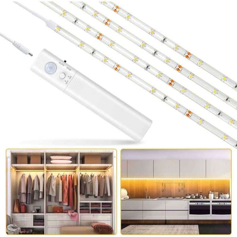Lampka nocna do szafy, 30 diod LED, 1 m, lampa z czujnikiem ruchu do szafy/szafki/schodów/korytarza/garderoby, zasilana bateryjnie (100 cm)