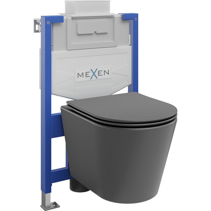 Mexen zestaw podtynkowy WC stelaż Fenix XS-U z miską WC Rico i deską wolnoopadającą, szary ciemny mat - 68530724071