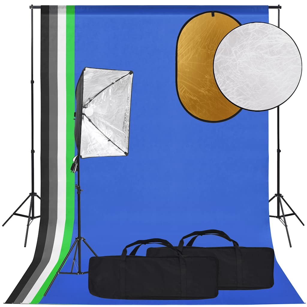 Zestaw studyjny z lampą softbox, tłami i blendami vidaXL