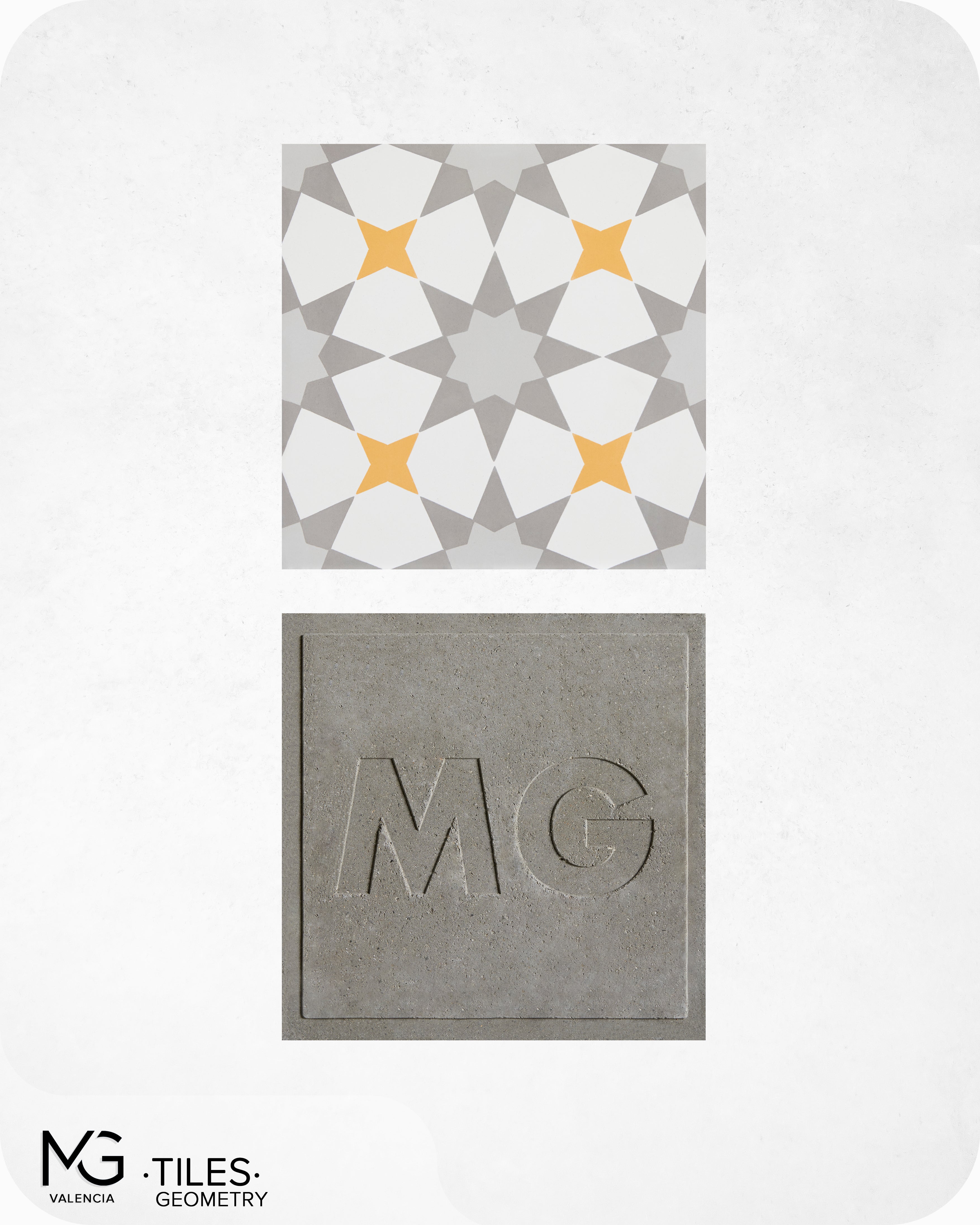 Baldosas hidraulicas de cemento | GEOMETRY | Gris y naranja/amarillo 20x20cm (Caja de 24 unidades = 0,96m2)