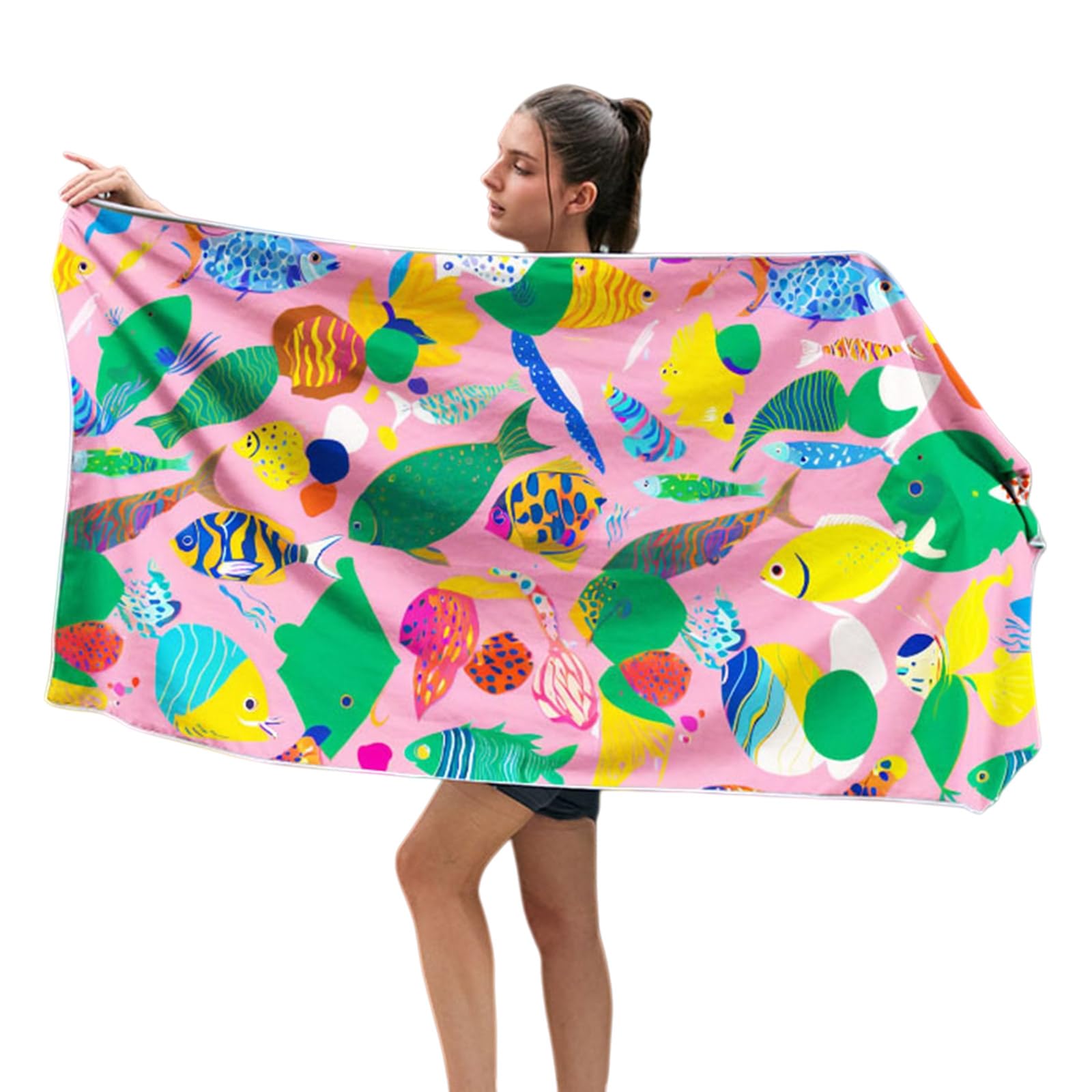 Przewiewne poncho plażowe w nadmiernym rozmiarze Kolorowe rybki z zamkiem magnetycznym – szybkoschnące, 80x190 cm, idealne na wakacje