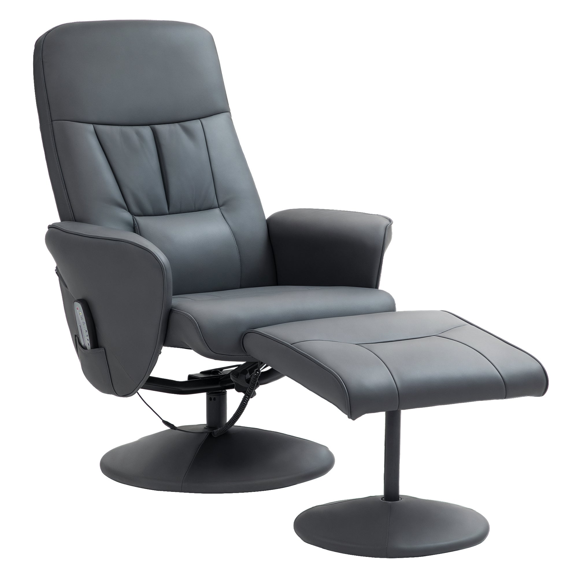 Fotel masujący z podnóżkiem, ergonomiczny, 10 punktów wibracyjnych, skóra ekologiczna, 76 x 81 x 105 cm, ciemnoszary