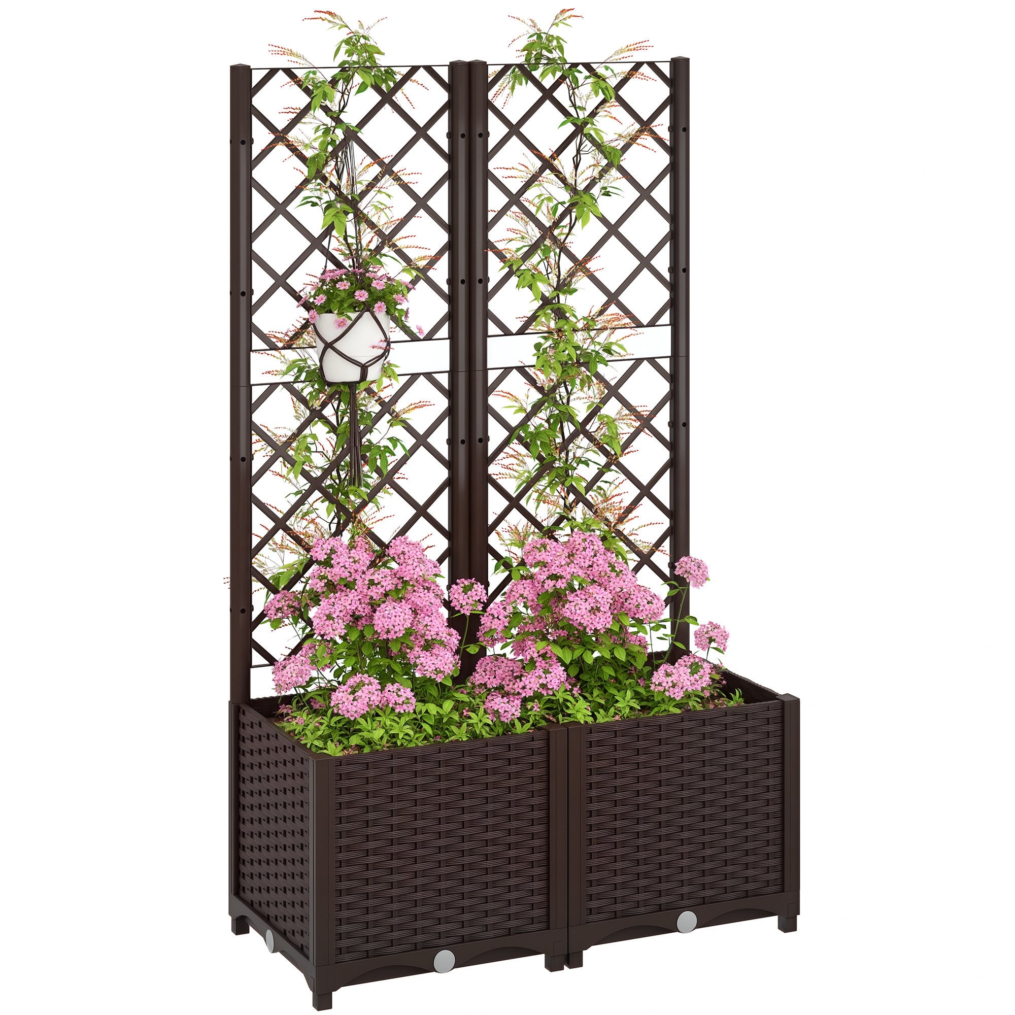 Donica z trellis podwyższona grządka ogrodowa zewnętrzny donica z 6 drenaż otwory 80 x 40 x 135 cm brązowy