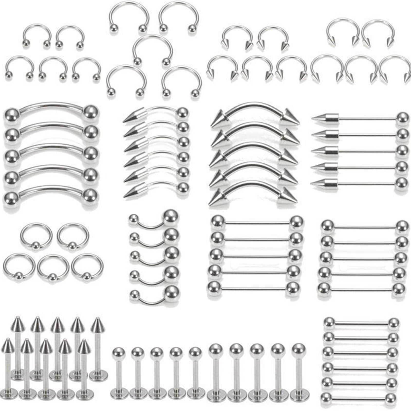 85 szt. zestaw do piercingu Tongue Nail Mixed zestaw nierdzewny stal Lip Belly Eyebrow Fake Septum Nose Stud Navel Ring Jewelry Wholesale 85 szt.