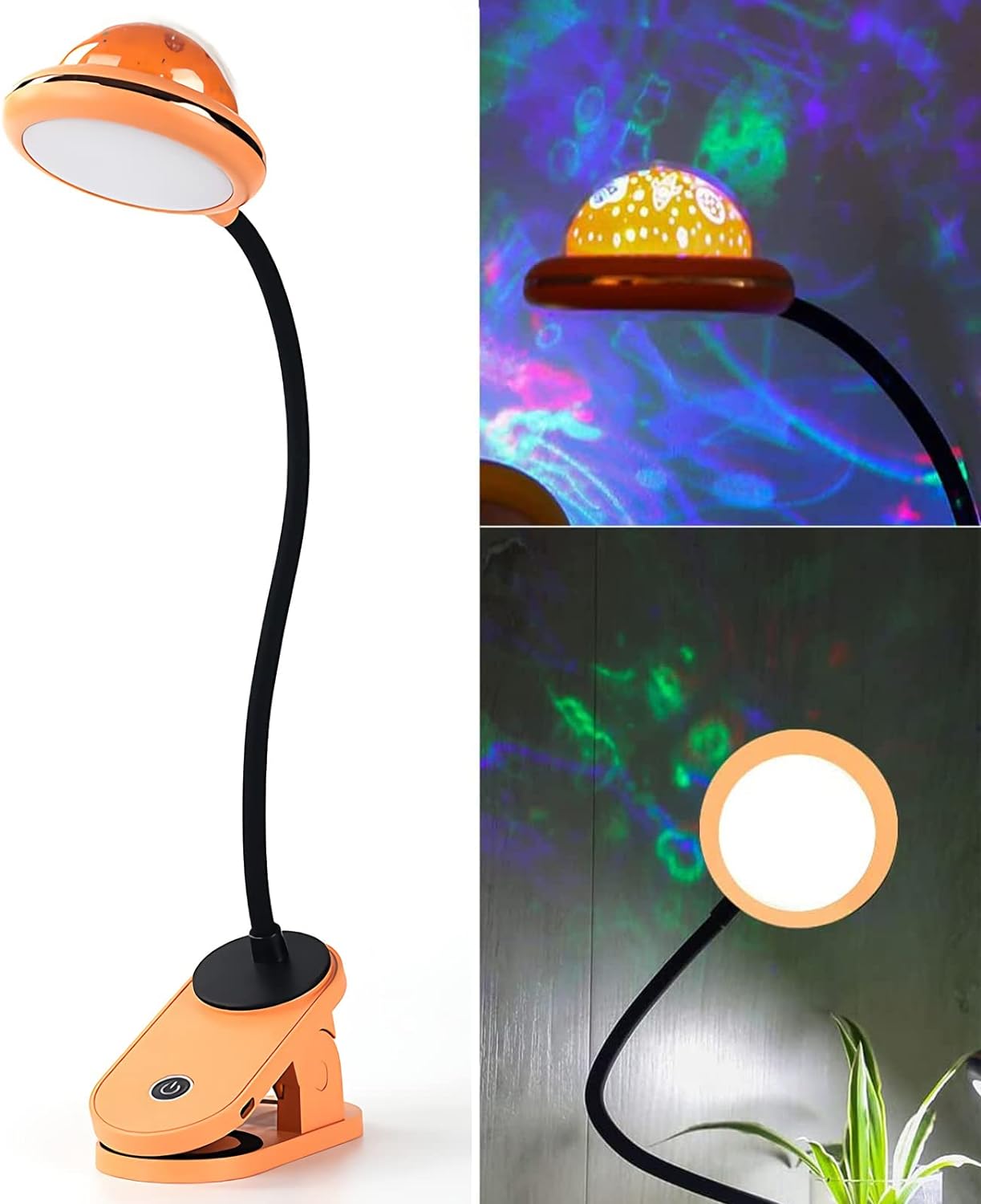 Składana lampka do książki LED, lampki do czytania ze ściemnianiem, z mini lampką projekcyjną, ładowana przez USB lampka nocna, sterowanie dotykowe