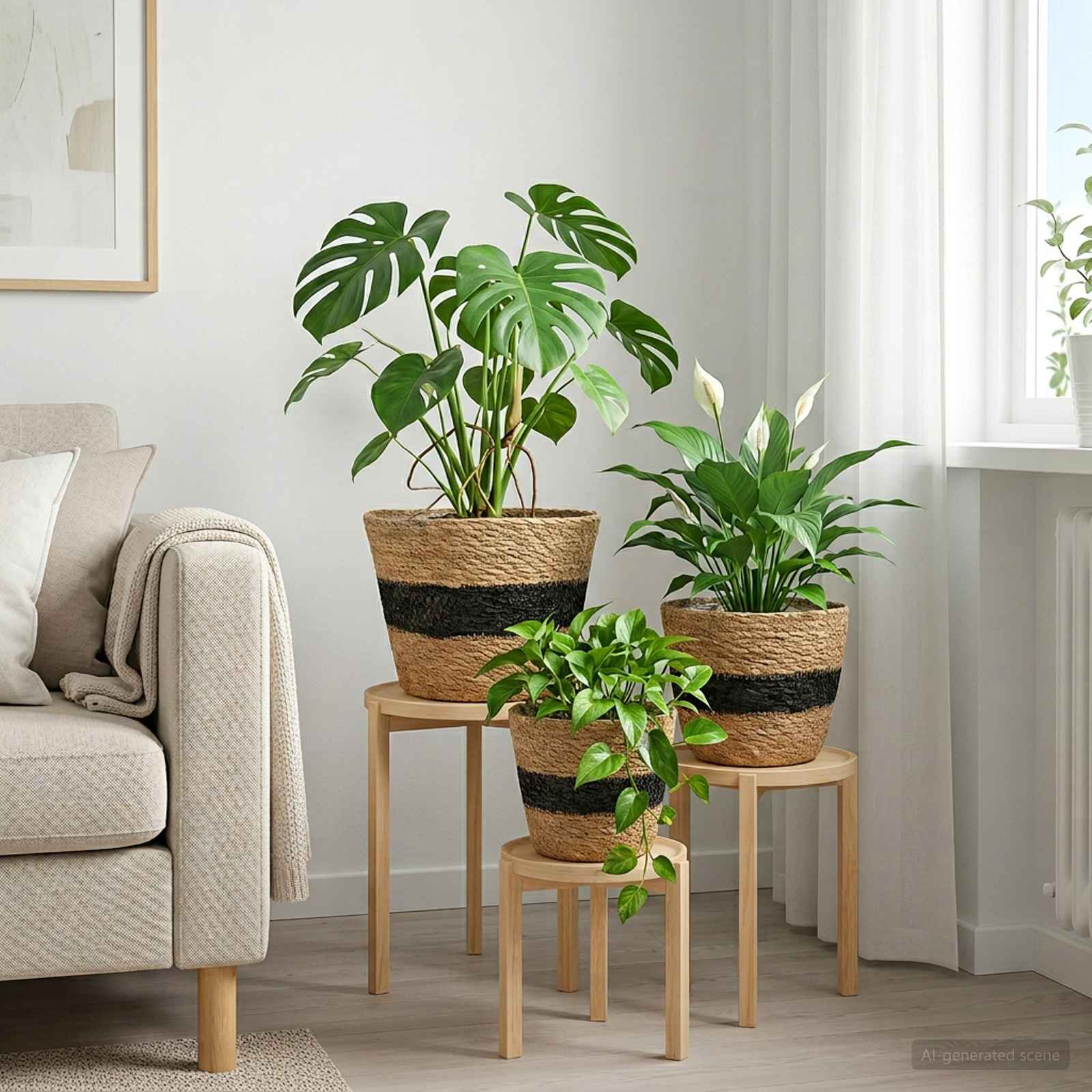 Kosze na rośliny z trawy morskiej 3 pcs Naturalny i czarny vidaXL