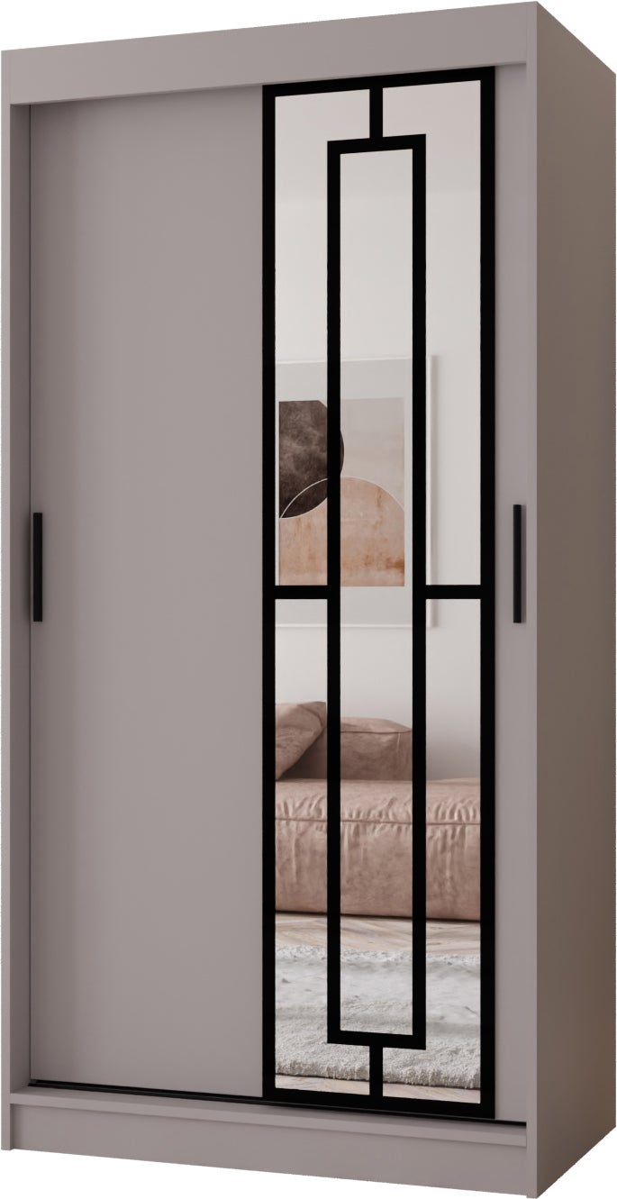 Szafa przesuwna z lustrem MODENA 100 x 62 x 200 kaszmir + u. czarny