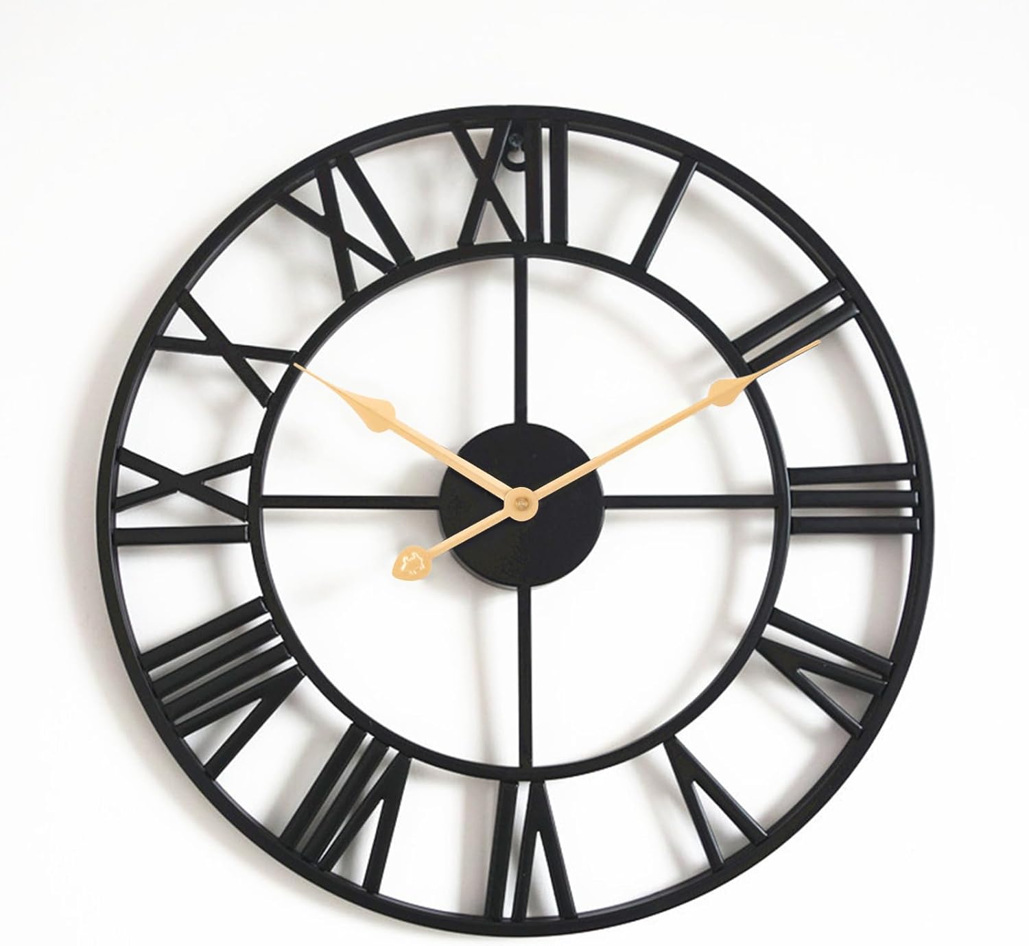 Okrągły zegar ścienny w stylu vintage, wykonany z czarnego metalu, z cyframi rzymskimi, do salonu, sypialni, kuchni (40 cm)