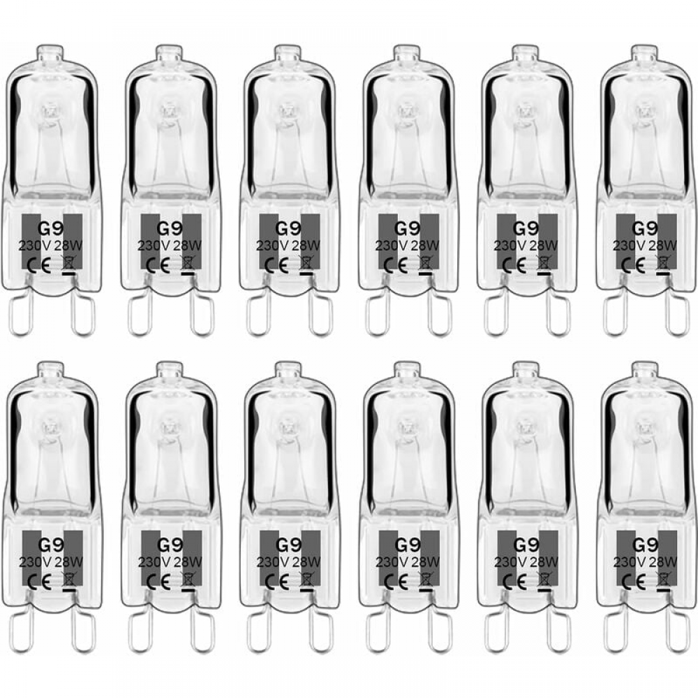 12 sztuk żarówek halogenowych G9, żarówki G9 230 V, 28 W, 392 lm, 2800 K, ciepła biel, ściemnialne żarówki kapsułkowe, bez migotania