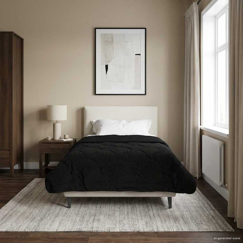 Letni Kołdra Czarny 140 x 220 cm Mikrofibra i Fleece Teddy vidaXL