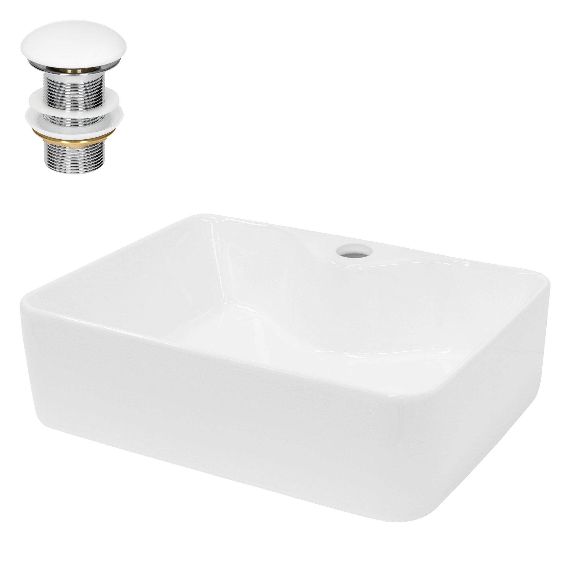 ECD Germany Design umywalka Umywalka 480 x 380 x 140 mm z zestawem odplywowym do umywalki bez przelewu - Ceramic White Umywalka nablatowa Umywalka
