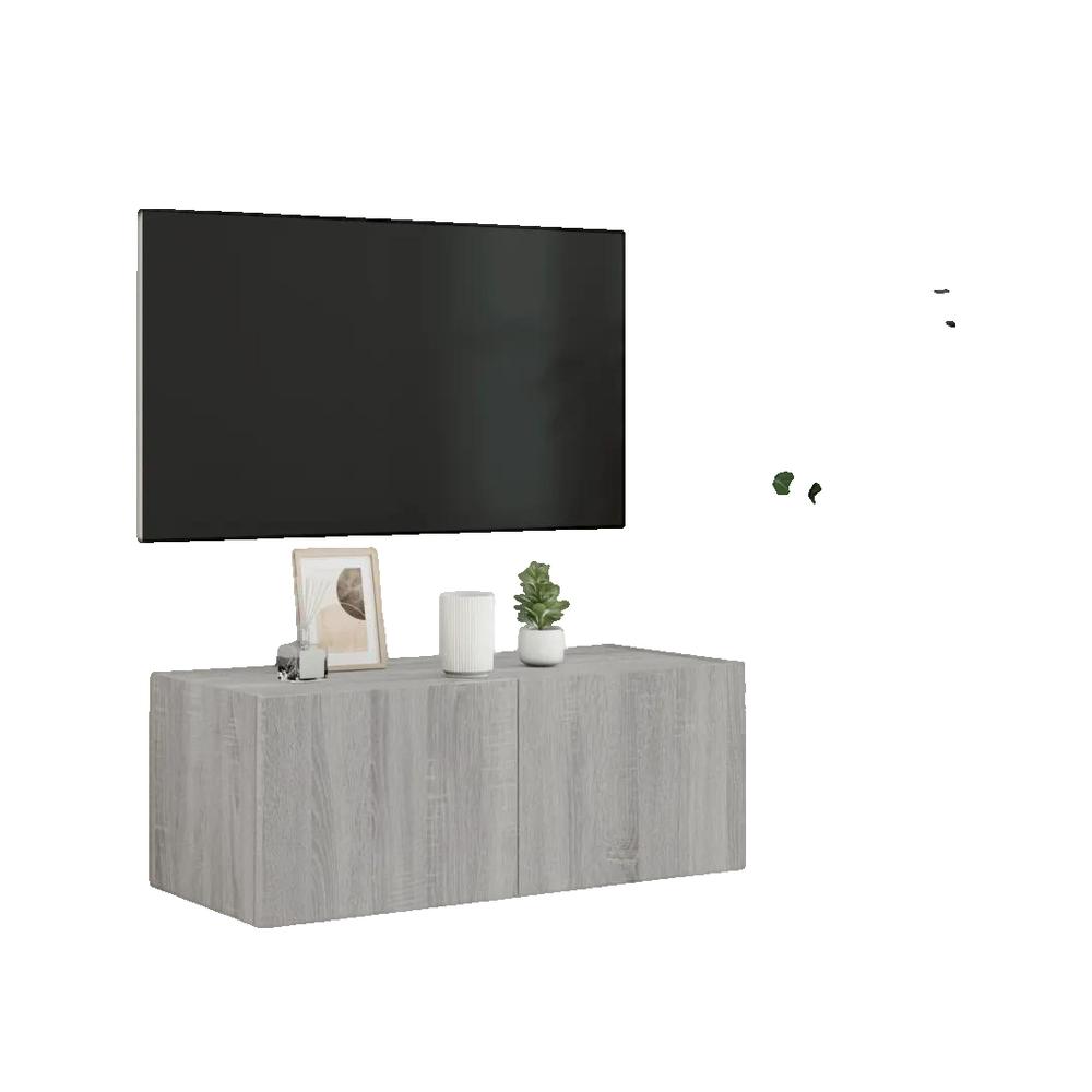 Szafka RTV wisząca vidaXL z oświetleniem LED i oszczędzającym miejsce design szary Sonoma