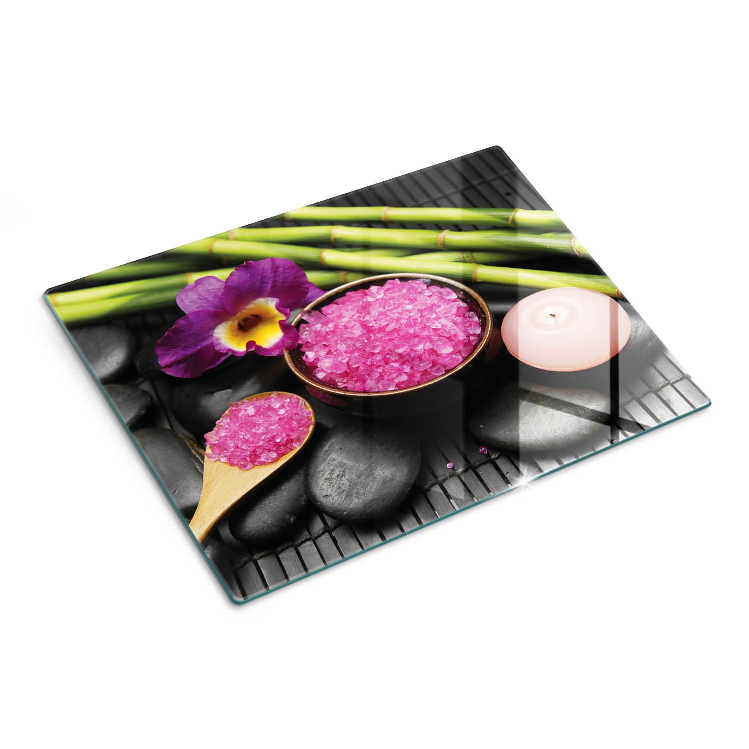 Deska szklana do krojenia i ochrony blatu z nadrukiem - Orchidea Kamień Zen - 30x40 - Tulup