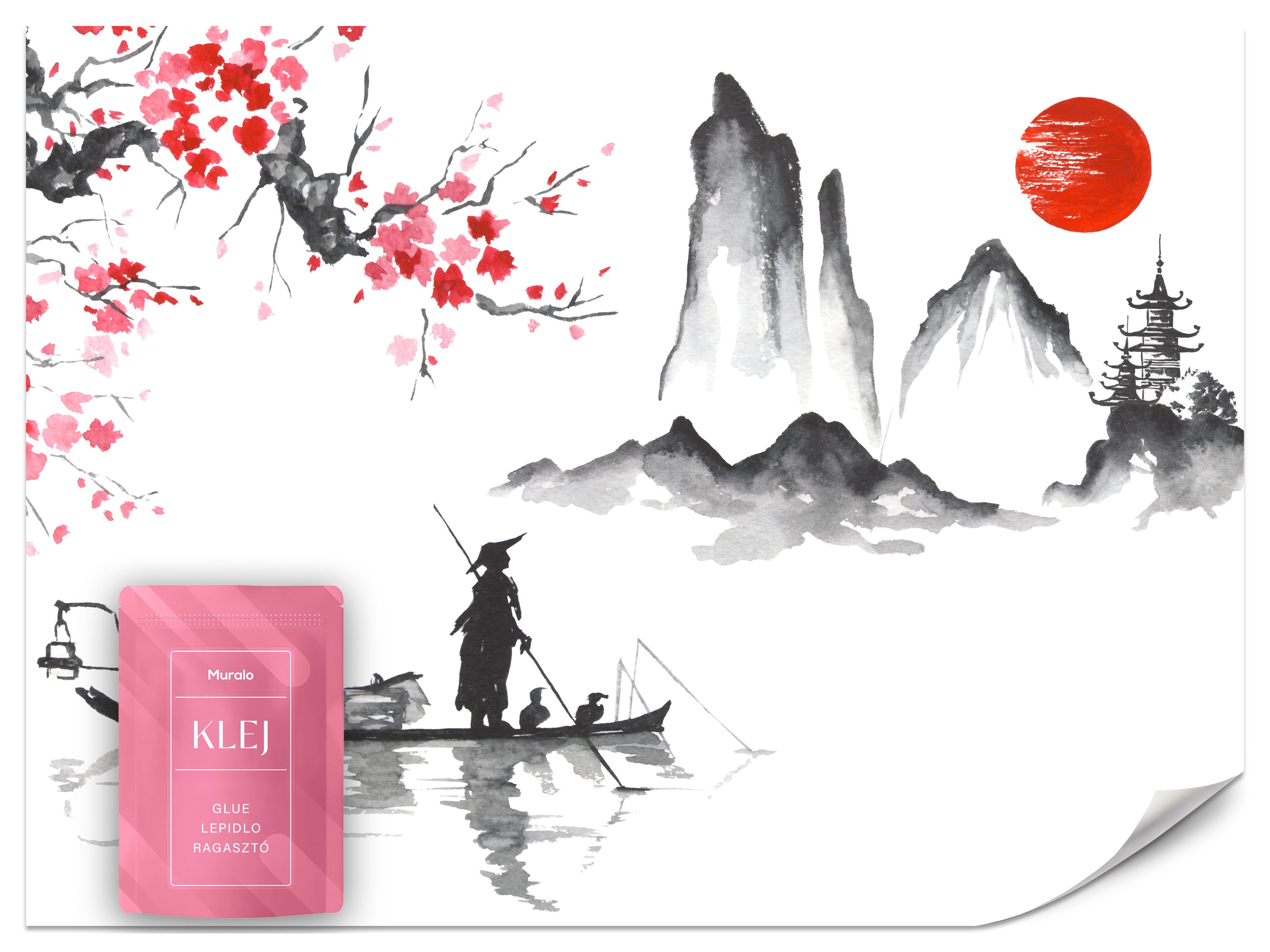 FOTOTAPETA DO SALONU PEJZAŻ JAPONIA SAKURA PAGODA GÓRY ABSTRAKCJA 100x70