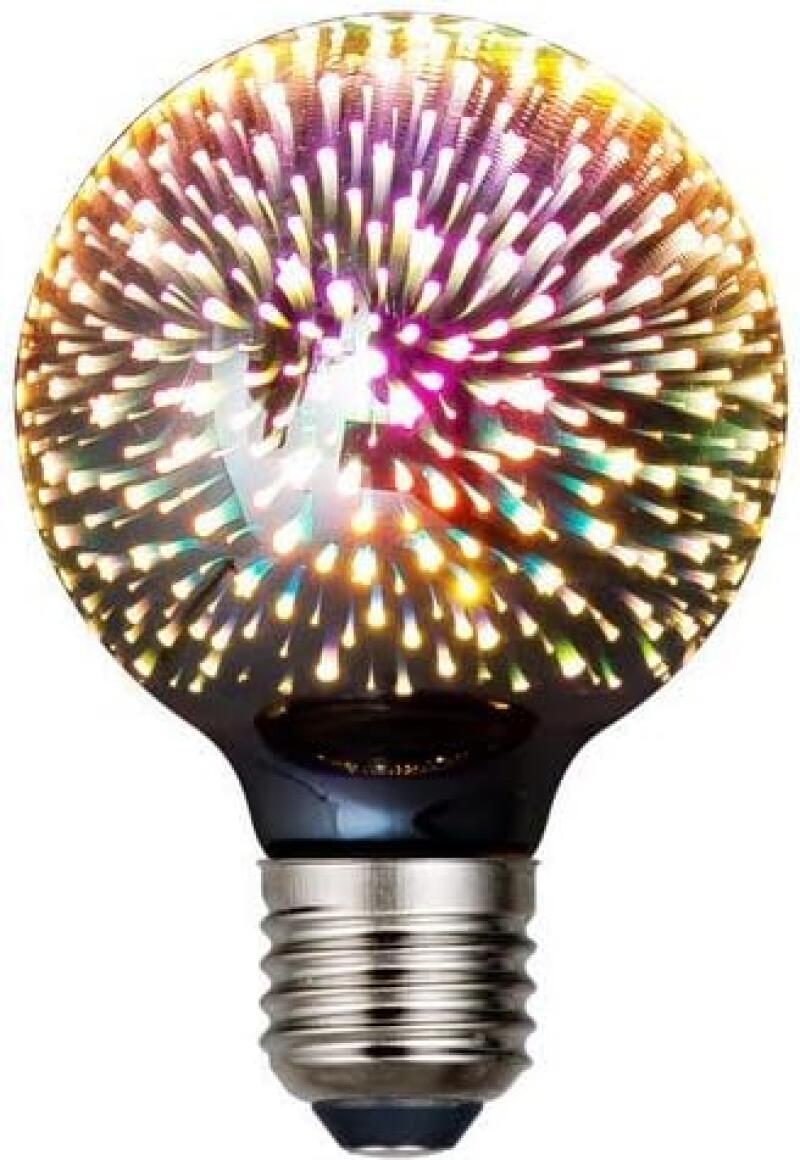 Żarówka LED G80 (3W, E27) – Ciepła Biel 2700K, Filament Retro, Efekt Fajerwerków 3D – Dekoracyjne Oświetlenie Ambiencyjne
