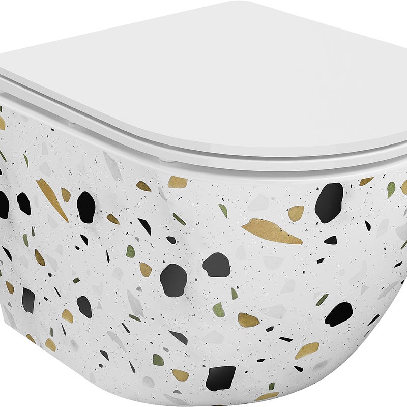 Mexen Lena miska wc Rimless z deską wolnoopadającą slim, duroplast, biała kamień terrazo - 30224096