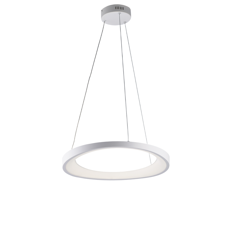 Sospensione circolare in metallo e alluminio laccato bianco con led integrato e cavi elettrici regolabili H.7 - MAX 130 - Ø 50